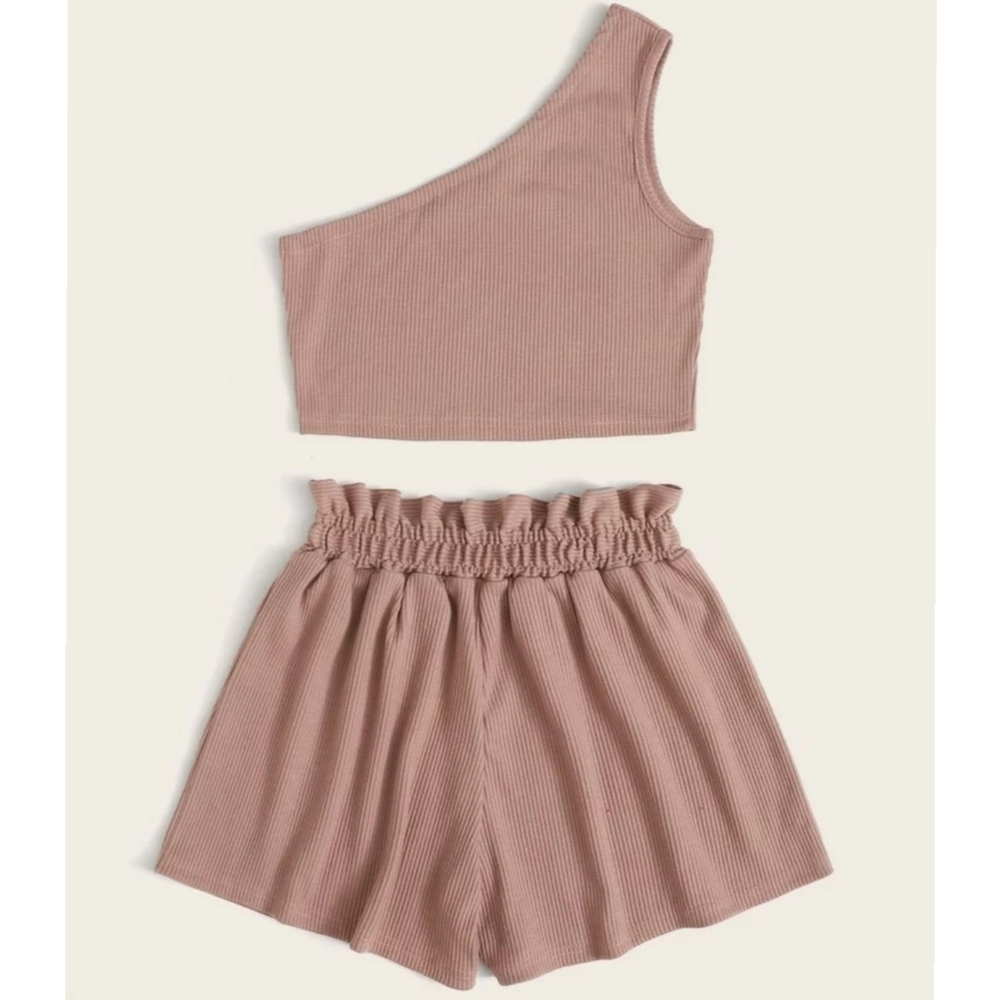 SHEIN One Shoulder Crop Top & Shorts